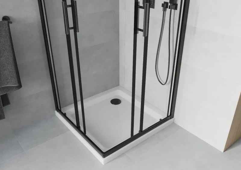 Mexen Rio, štvorcový sprchový kút 90 x 90 cm, 6mm číre sklo, čierny profil + biela sprchová vanička, 860-090-090-70-00-4010B
