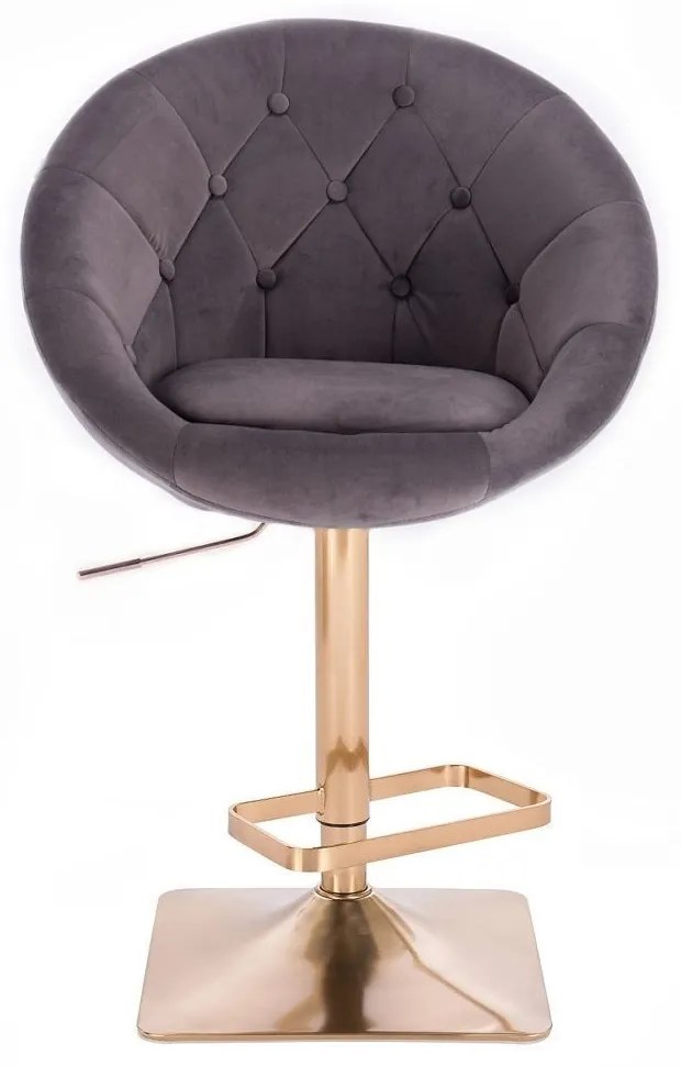 LuxuryForm DESIGN Barová stolička VERA VELUR na zlatej hranatej podstave - tmavo šedá
