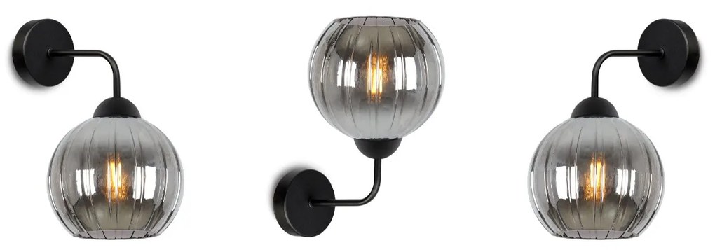 Nástenné svietidlo Costa, 1x grafitové sklenené tienidlo, b