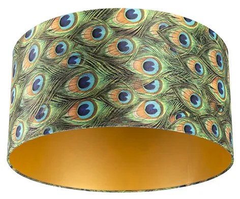 Zamatový tienidlo s dizajnom páva 50/50/25 so zlatým vnútrom