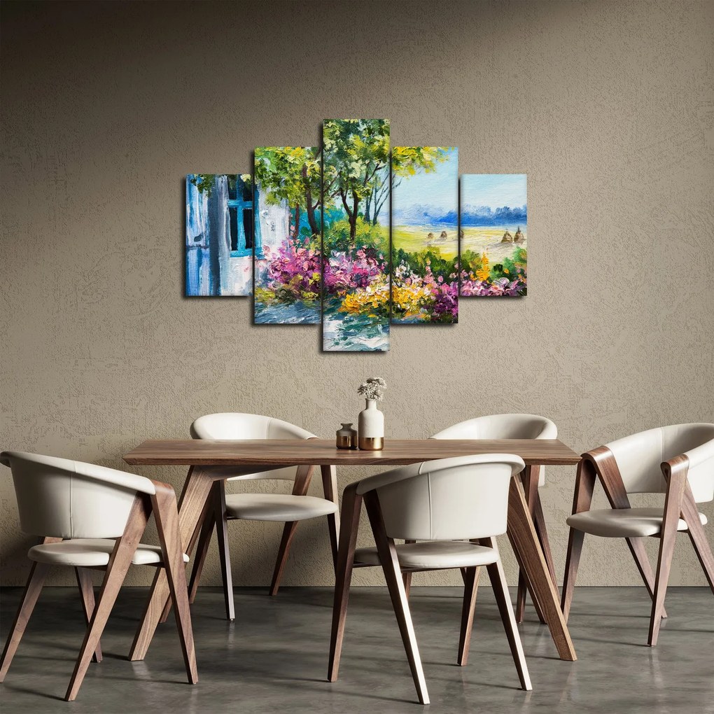 Obraz záhradky pred domom, olejomaľba (150x105 cm)