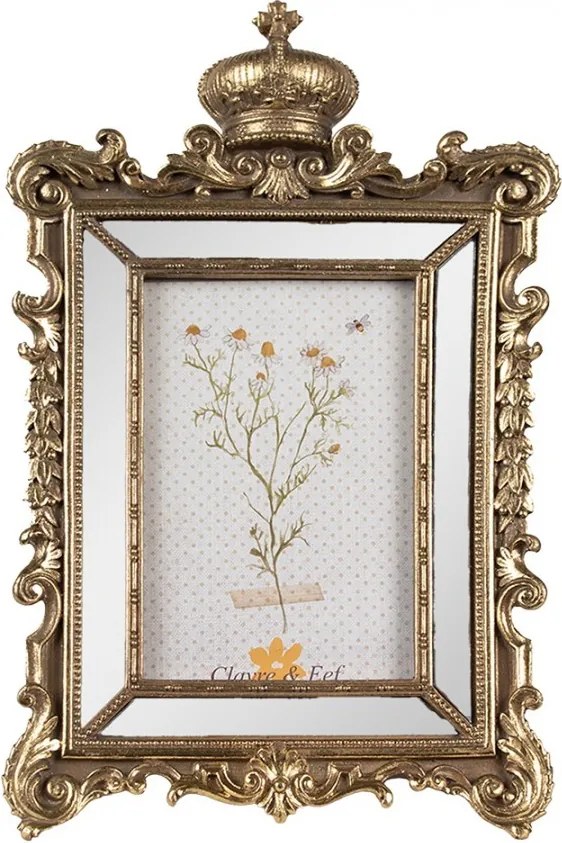 Zlatý antik fotorámik so zrkadlami a korunkou Baroque - 18*3*30 cm / 10*15 cm