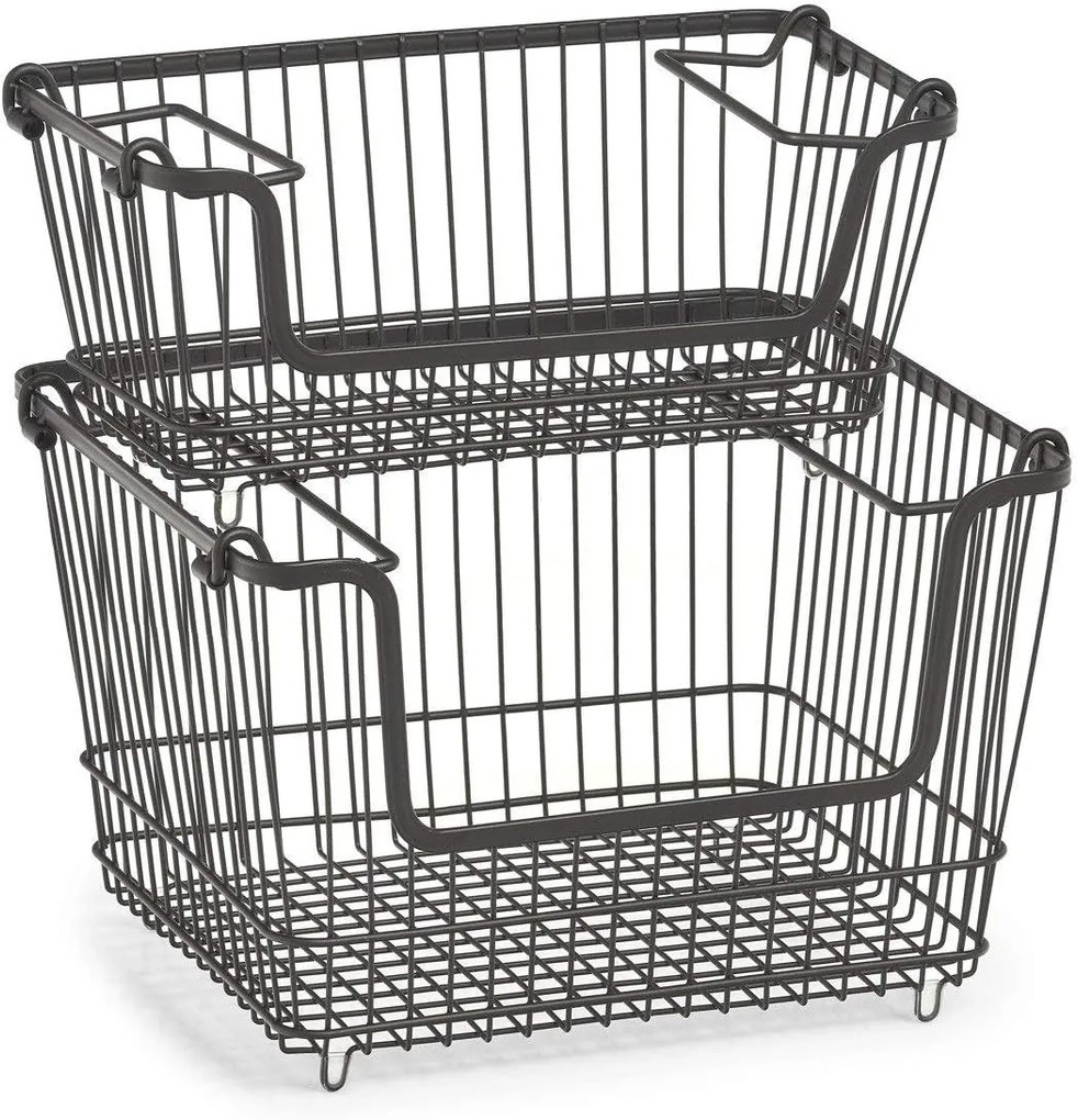 Stohovateľný kovový kôš, organizér s rúčkami, čierny BASKET, 33x27x21,5 cm