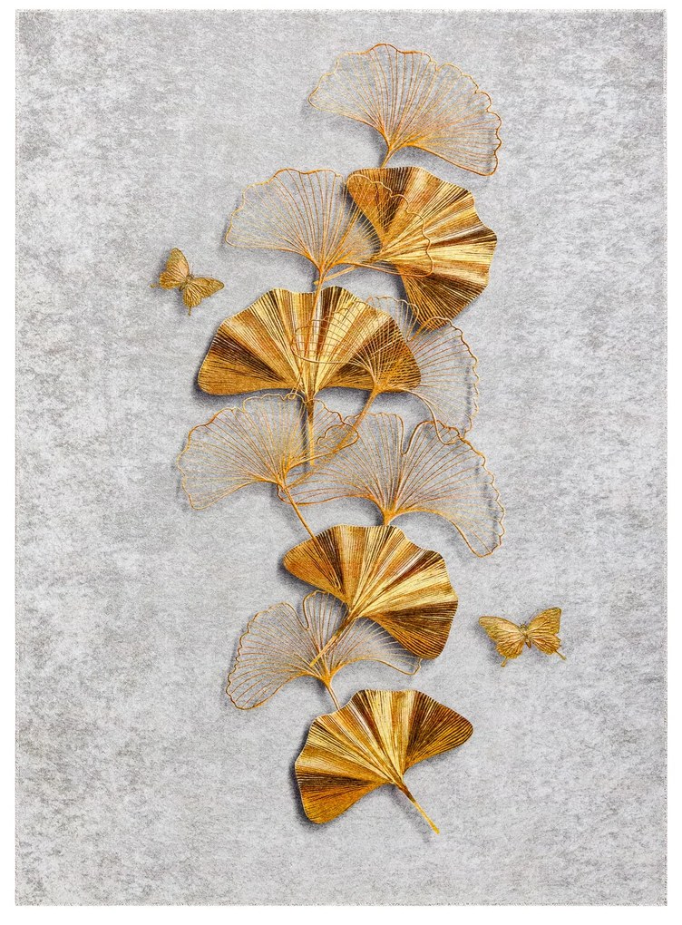 Koberec MIRO 51969.802 Motýle, protišmykový, prateľný, sivo-zlatý