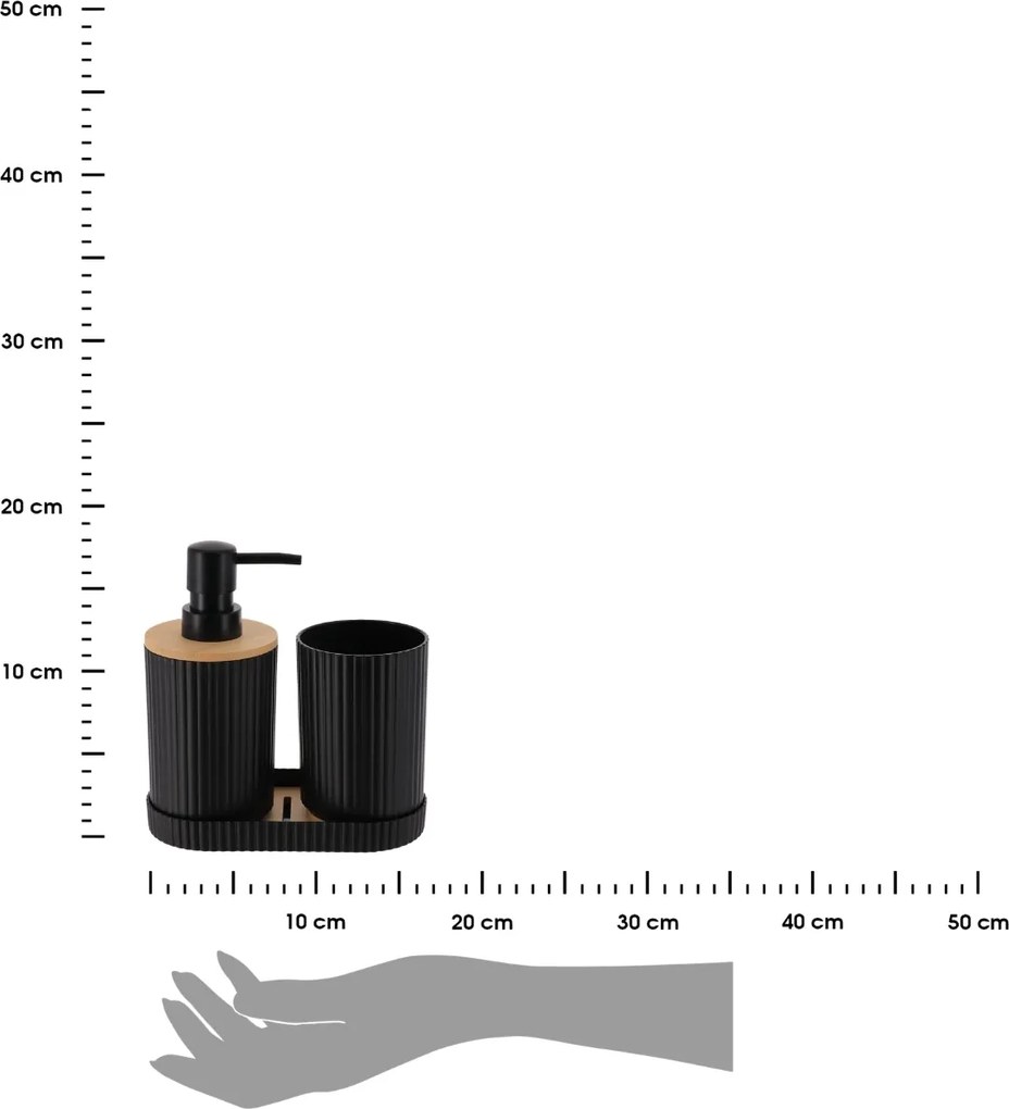 Sada kúpeľňových doplnkov Orin, čierna/s drevenými prvkami