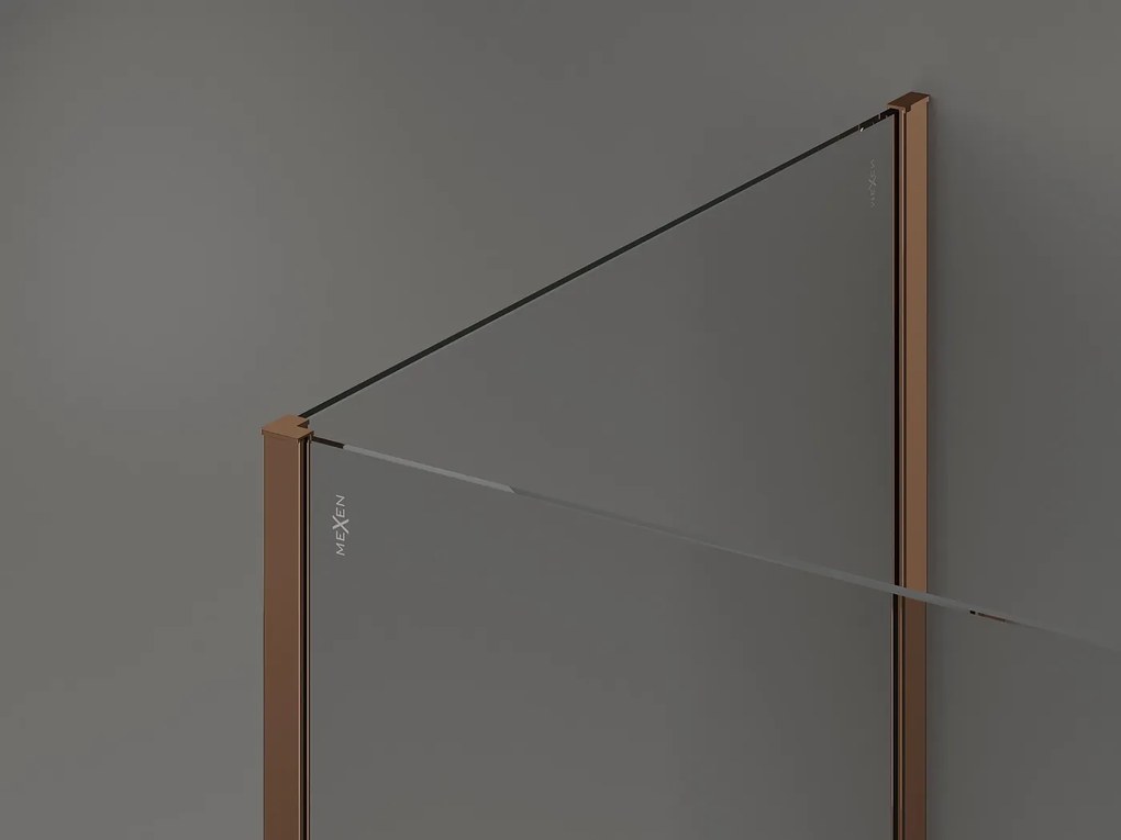 Mexen Kioto, sprchový kút typ Walk-in 140 x 80 cm, 8mm číre sklo-čierny vzor, profil ružové zlato, 800-140-212-60-70-080