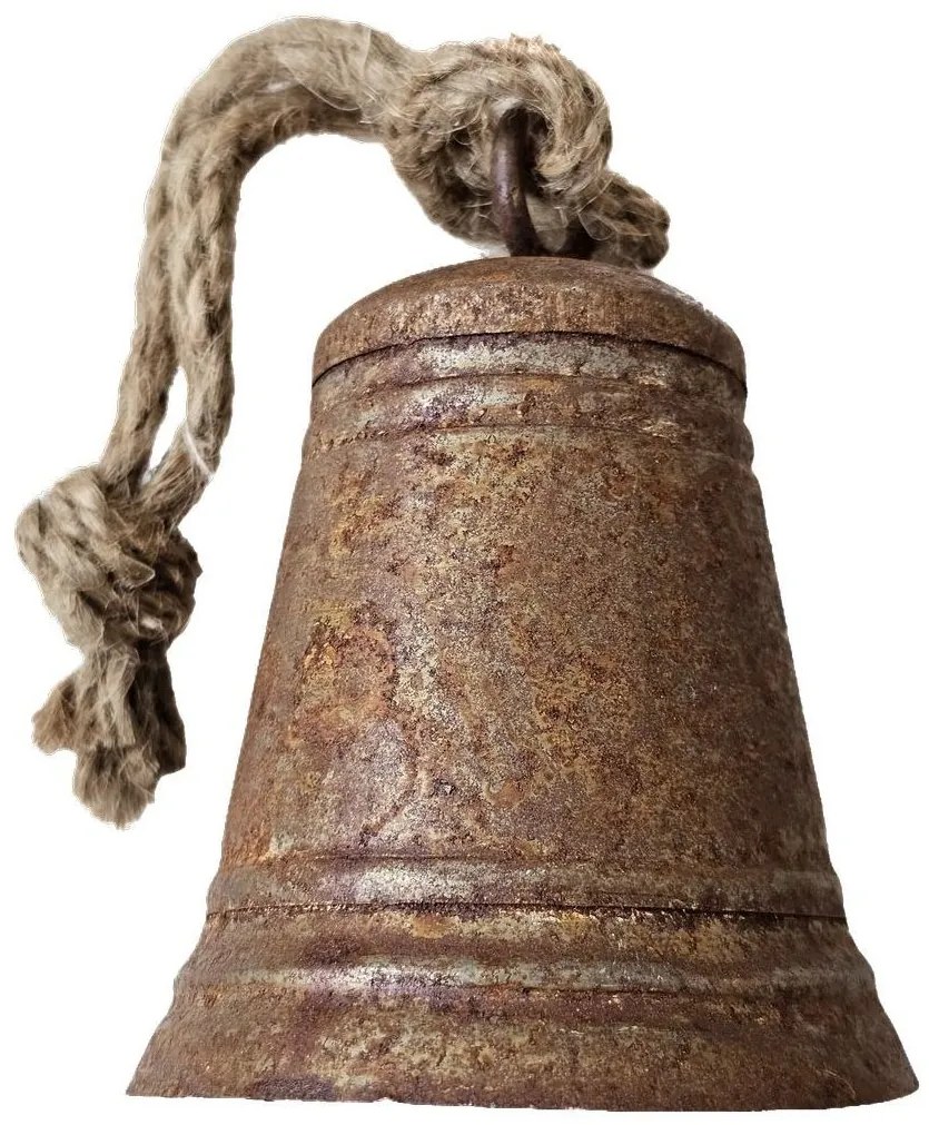Hrdzavý antik plechový zvonček so šnúrkou - Ø 7*10 / 20 cm