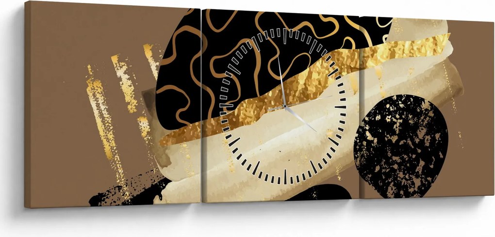 Obraz - Abstrakcia golden brown N⁰3 (s hodinami) (90x30 cm)