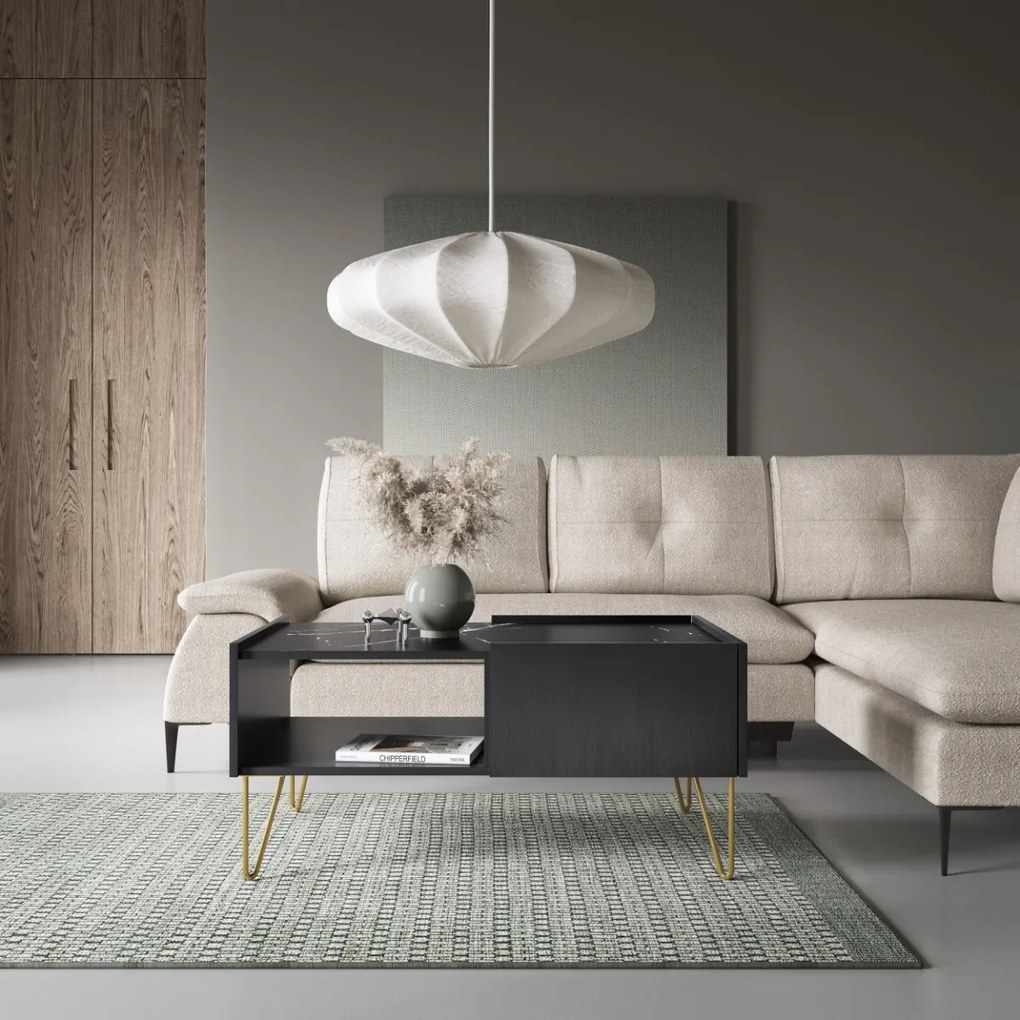 KONFERENČNÝ STOLÍK EDEN ČIERNOŠEDÝ + MRAMOR