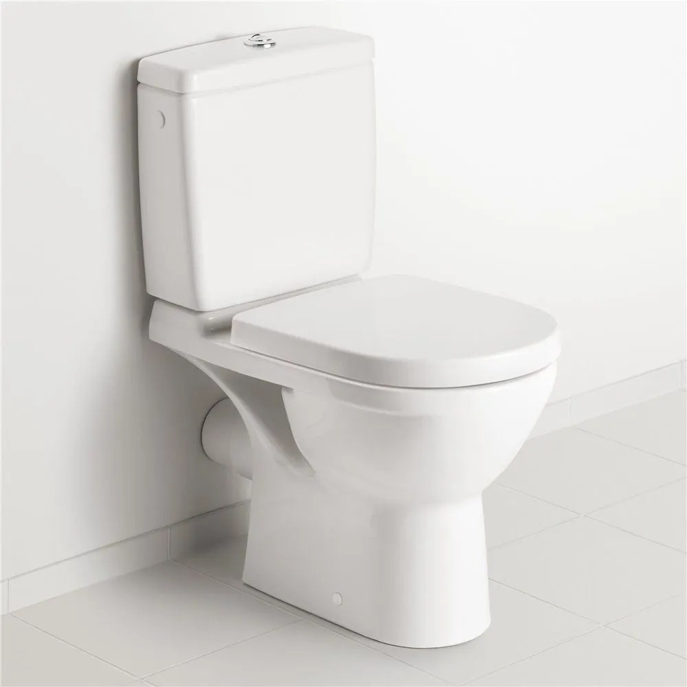 VILLEROY &amp; BOCH O.novo Compact WC misa kombi s hlbokým splachovaním bez vnútorného okraja, zadný odpad, 370 x 605 mm, biela alpská, s povrchom CeramicPlus, 5689R0R1