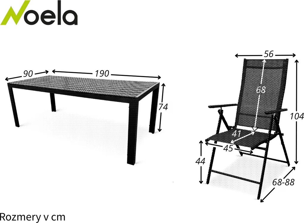 Noela Záhradný jedálenský set Viking XL 190cm + 8x kovová stolička Pia
