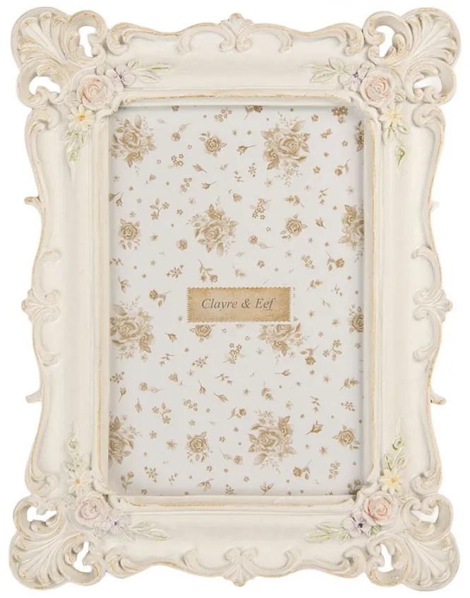 Krémový antik fotorámik s pastelovými kvetmi - 16*2*21 cm / 10*15 cm