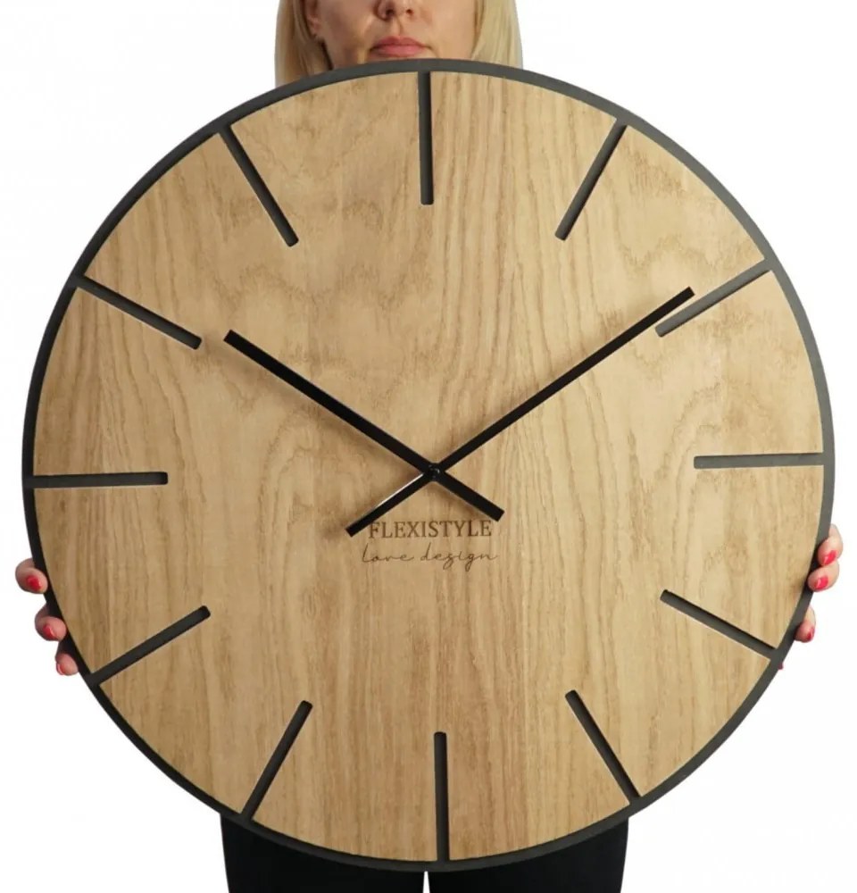 Veľké drevené hodiny v hnedej farbe 60cm