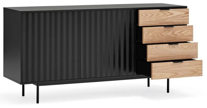 Nízka komoda v dekore duba v čierno-prírodnej farbe 159x80 cm Sierra – Teulat