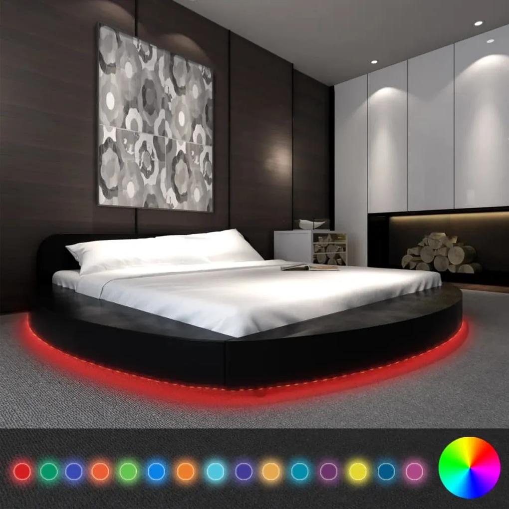 vidaXL Okrúhla posteľ s matracom a LED, 180x200 cm, umelá koža, čierna |  BIANO