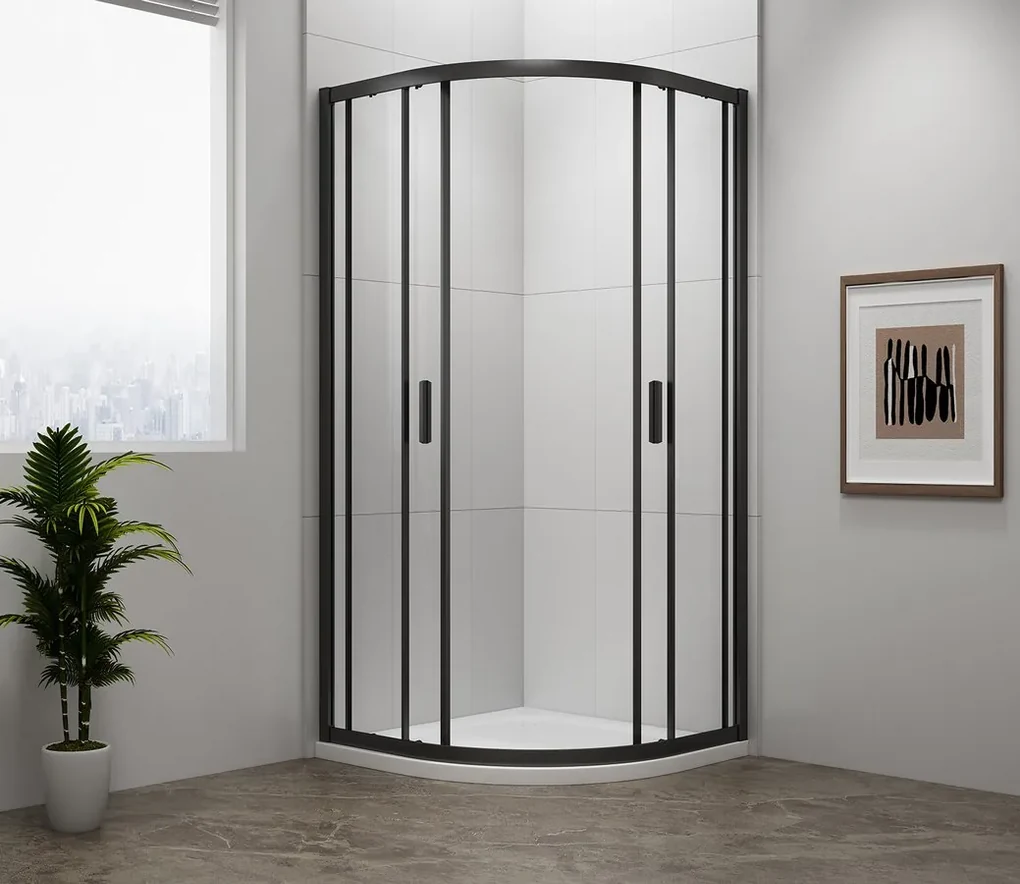 Polysan Polysan, EASY BLACK štvrťkruhová sprchová zástena 900x900mm, L/R, čire sklo, EL2615B