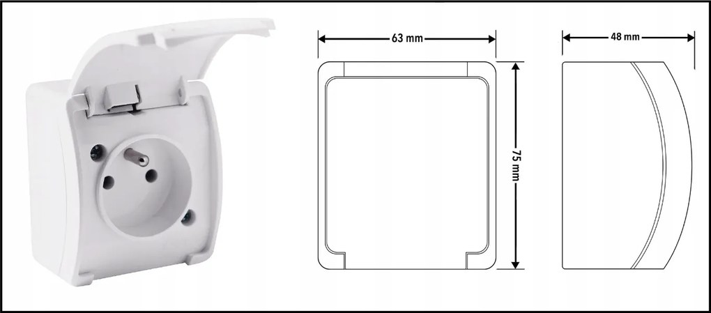 VIPLAST Jednoduchá hermetická zásuvka na povrchovú montáž