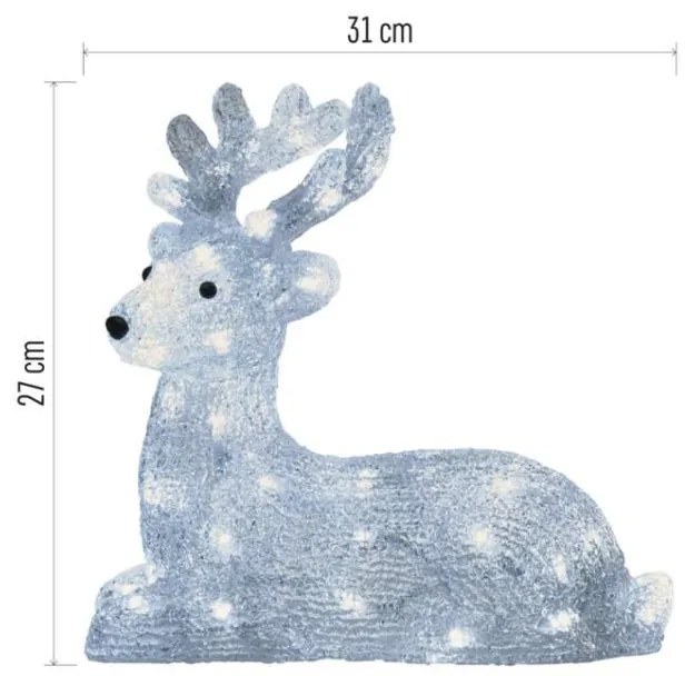 EMOS DCFC06 vianočná dekorácia - jelenček 40 LED V27cm 2,1W studená biela, IP44, časovač, adaptér