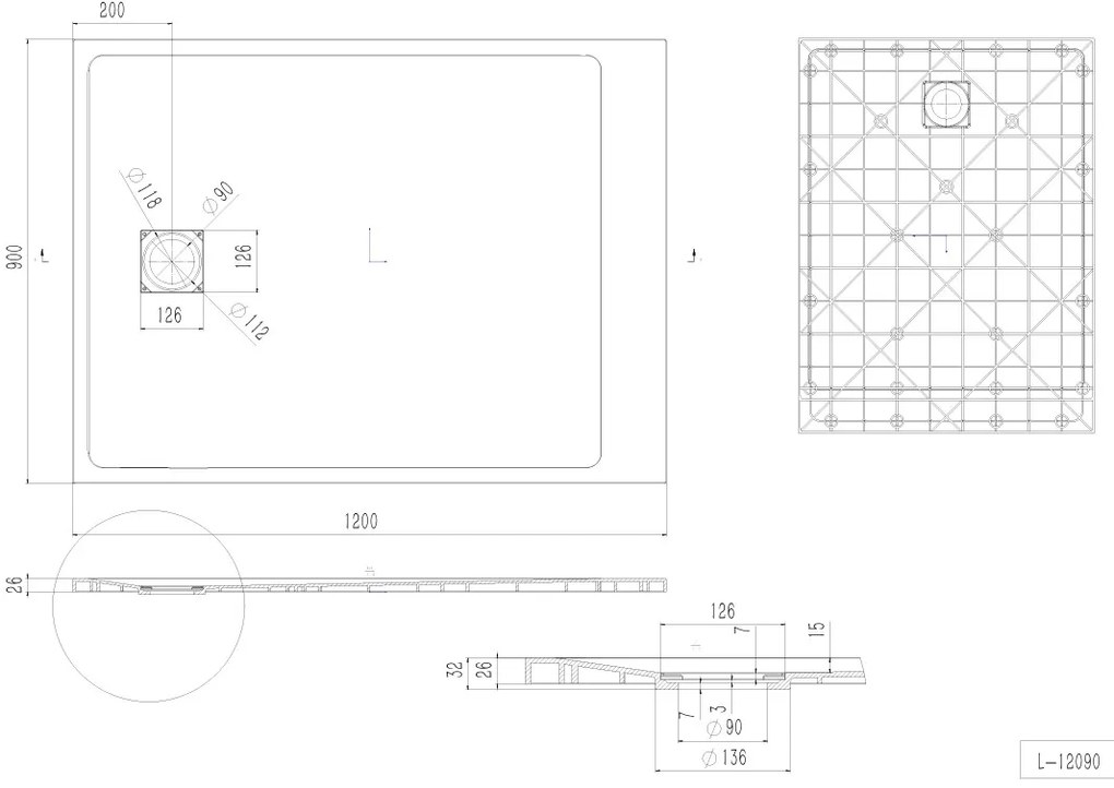 Erga Hyper, SMC sprchová vanička 120x90x2,6 cm + sifón, béžová matná, ERG-V06-SMC-9012S-BG