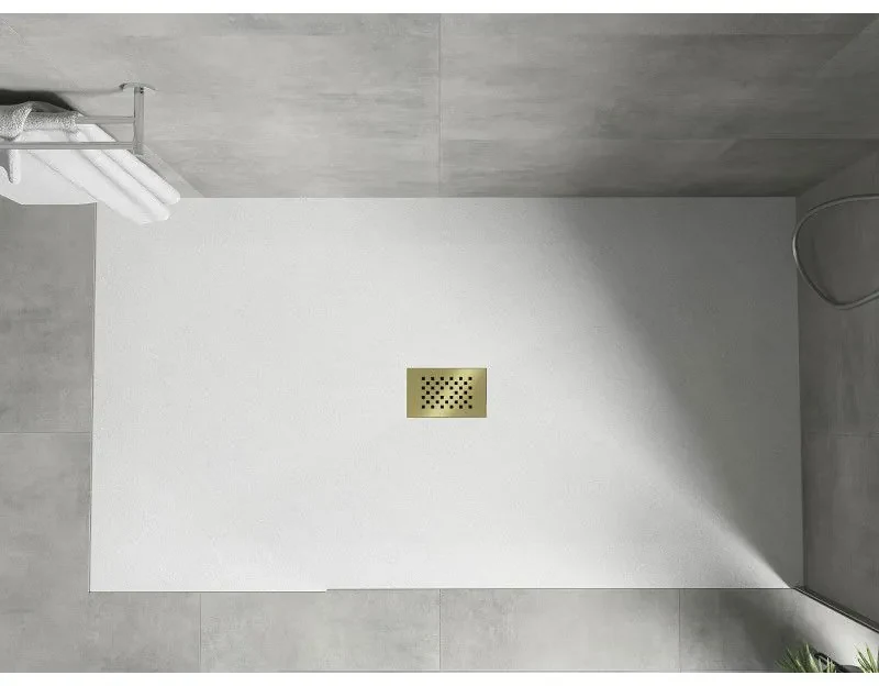 Mexen Hugo, obdĺžniková sprchová vanička SMC 170 x 100 cm, biela, zlatá krytka, 42101017-G