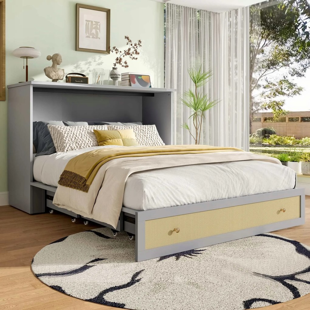 Murphyho posteľ 140x200 Posteľ zasúvateľná na stenu Rozkladacia posteľ Usb šedá