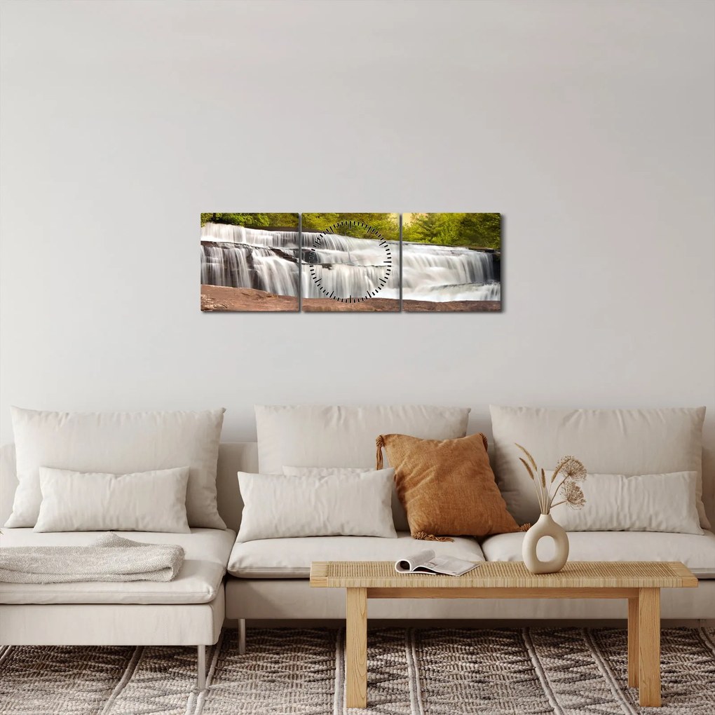 Obraz vodopádu (s hodinami) (90x30 cm)