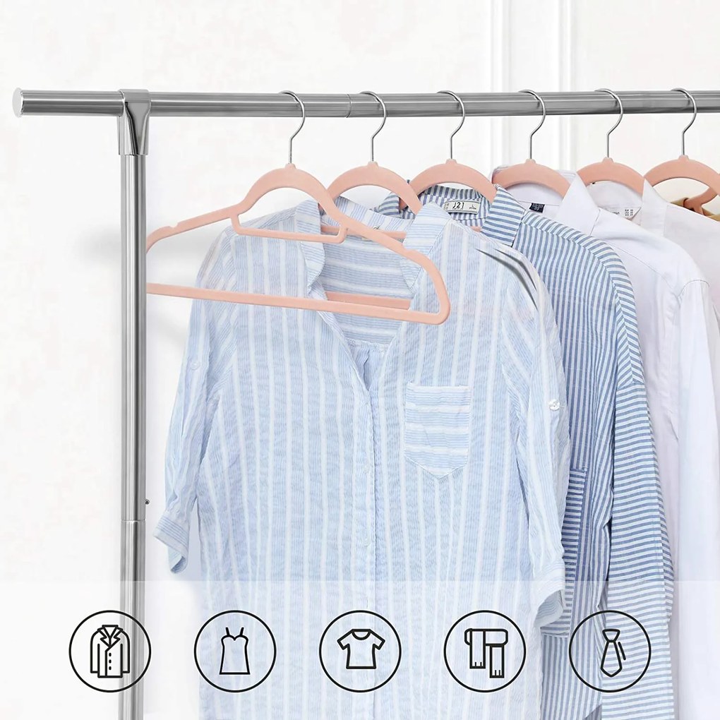 Zamatové vešiaky, protišmykové, 50 ks, svetloružové