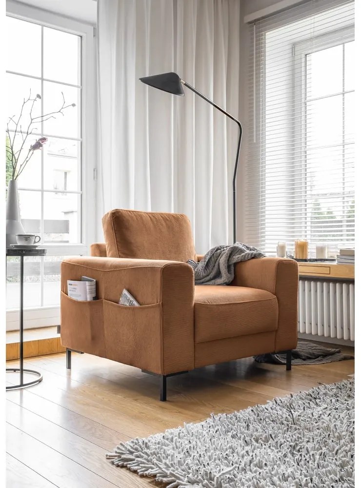 Oranžovohnedé menčestrové kreslo Lofty Lilly – Miuform