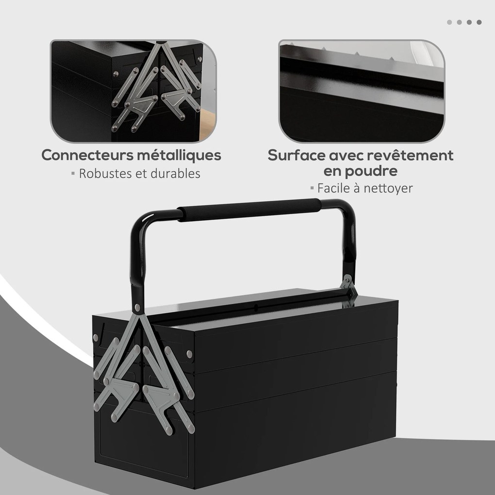 DURHAND Kovová Toolbox - Nástrojová Sada - 3 Úrovne s 5 Vysúvateľnými Zásuvkami - Čierny Oceľový Plech | Aosom