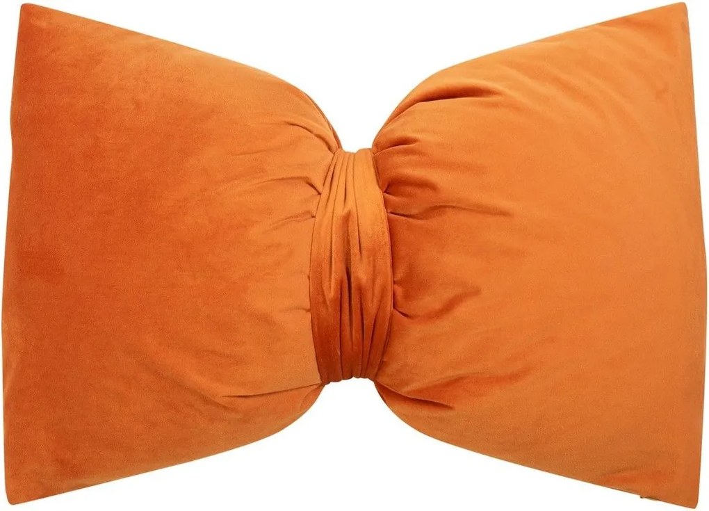Oranžový zamatový vankúš v tvare mašle Bow orange – 40*60*10 cm