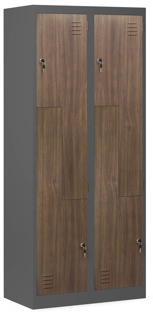 Kovová skriňa JULIA, 800 x 1850 x 450 mm, Eco Design: antracitový/ orech