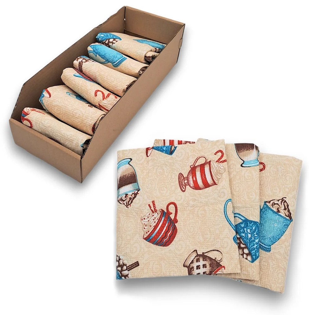 usporadejto.cz 6 ks vaflových kuchynských utierok + úložný box - KÁVA