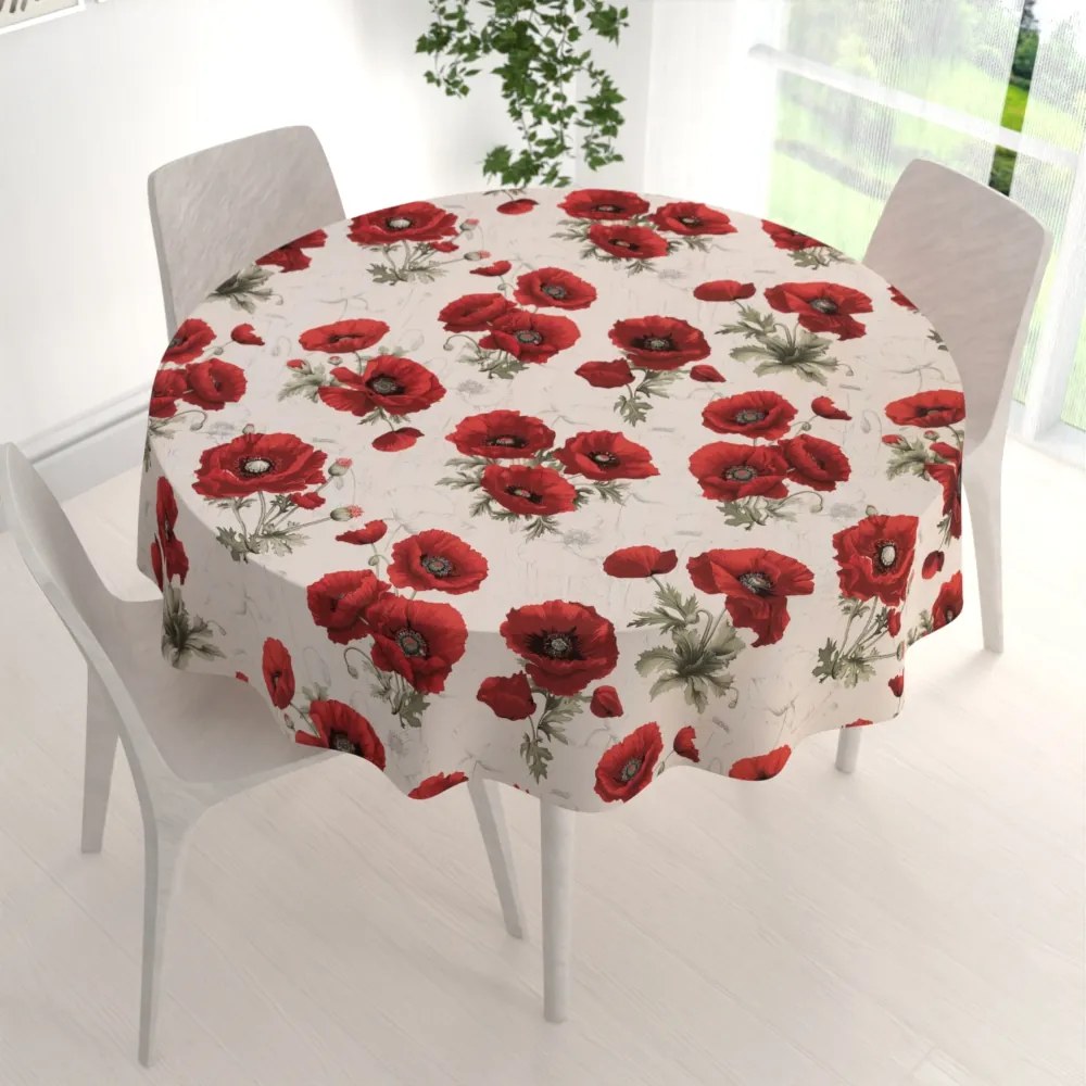 Biante Bavlnený okrúhly obrus Sandra SA-586 Vlčie maky na krémovom Ø 110 cm