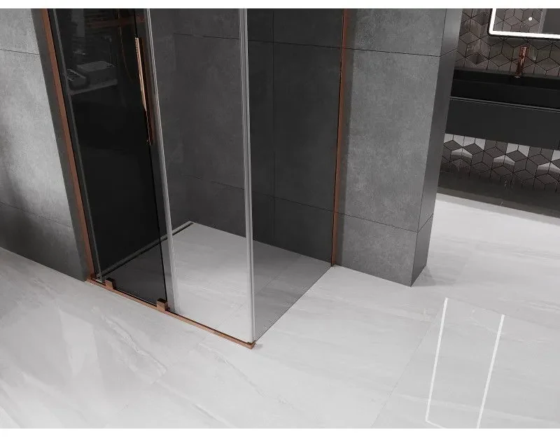 Mexen Velar L, sprchový kút s posuvnými dverami 120 x 85 cm, 8mm šedé sklo, ružové zlato, 871-120-085-43-60