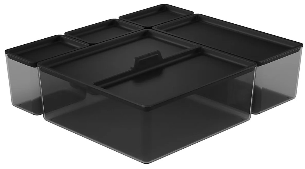 Goodhome Sada úložných boxů do šuplíku s víčky, koupelnový organizér 5v1, KOROS BLACK - černý