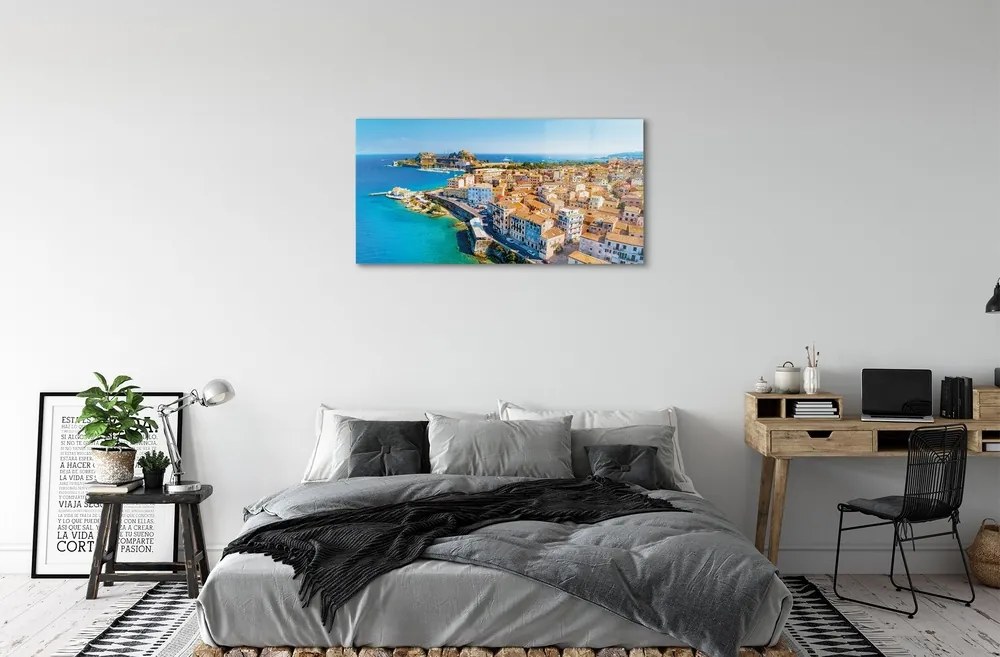 Sklenený obraz Grécko Morské pobreží mesto 140x70 cm
