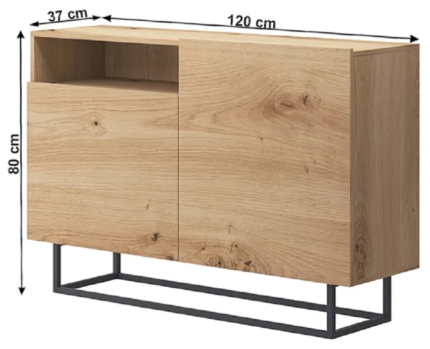 Komoda Svaren EK 120 (dub artisan + čierna). Vlastná spoľahlivá doprava až k Vám domov. 809526