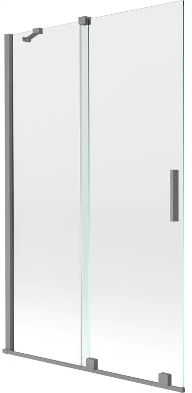 Mexen Velar, 2-krídlová posuvná vaňová zástena 110 x 150 cm, 8mm číre sklo, brúsený grafit, 896-110-000-01-95