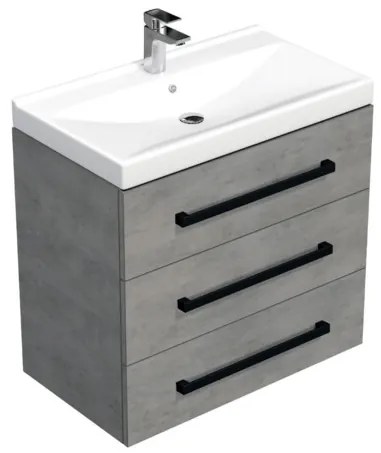 Kúpeľňová skrinka s čiernou úchytkou a umývadlom SAT Cube Way 80x76,5x46 cm betón mat CUBE46C803BEVER, 1 ks