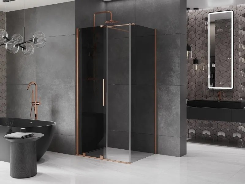 Mexen Velar, sprchový kút s posuvnými dverami 120 x 80 cm, 8mm šedé sklo, medená matná, 871-120-080-41-65