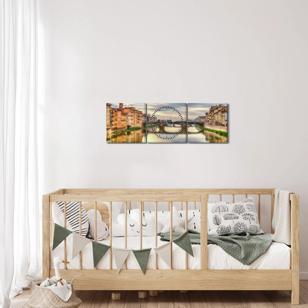 Obraz - Most cez rieku (s hodinami) (90x30 cm)