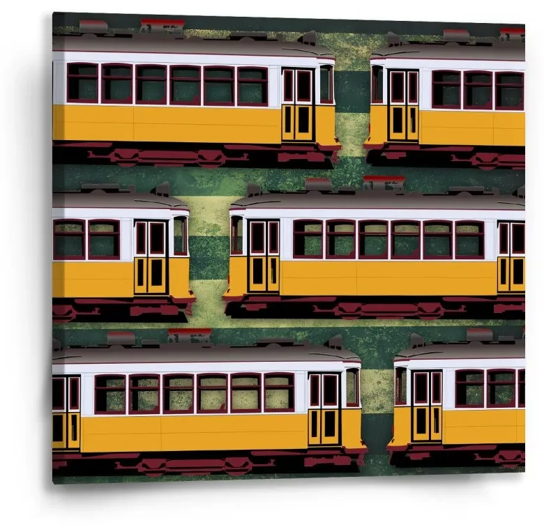 Sablio Obraz Lisabonské historické električky Zelený Pattern - 50x50 cm