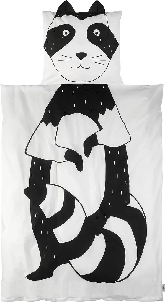 Bavlnené obliečky do postieľky RACCOON čierno-biele Rozmer obliečky: 40 x 60 cm | 100 x 135 cm
