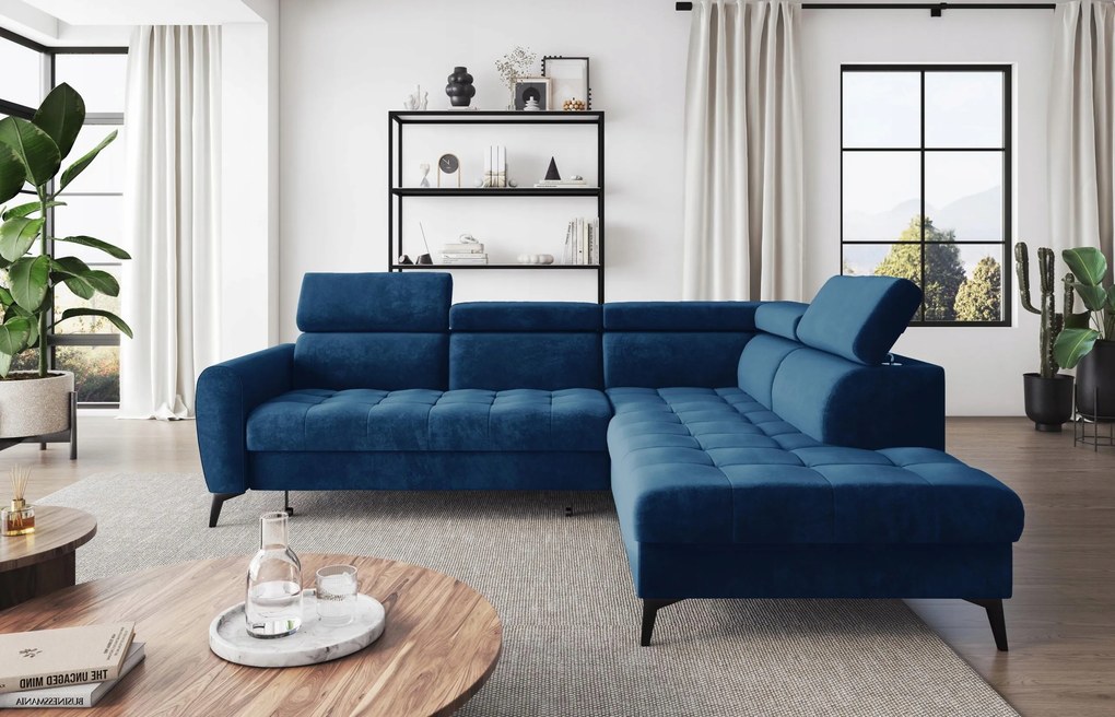 Pravý rohový kus nábytku Bjorn L, rozkladací na pružinách s pikami.