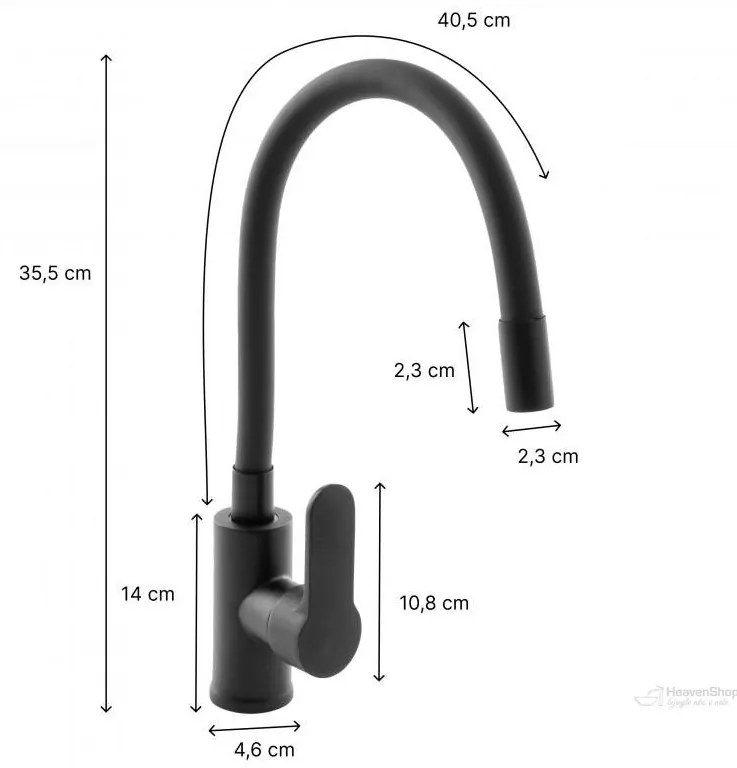 Gamma Flex 2000, stojanková drezová batéria s flexibilným ramenom, čierna matná, GMA-BFX-2000BK