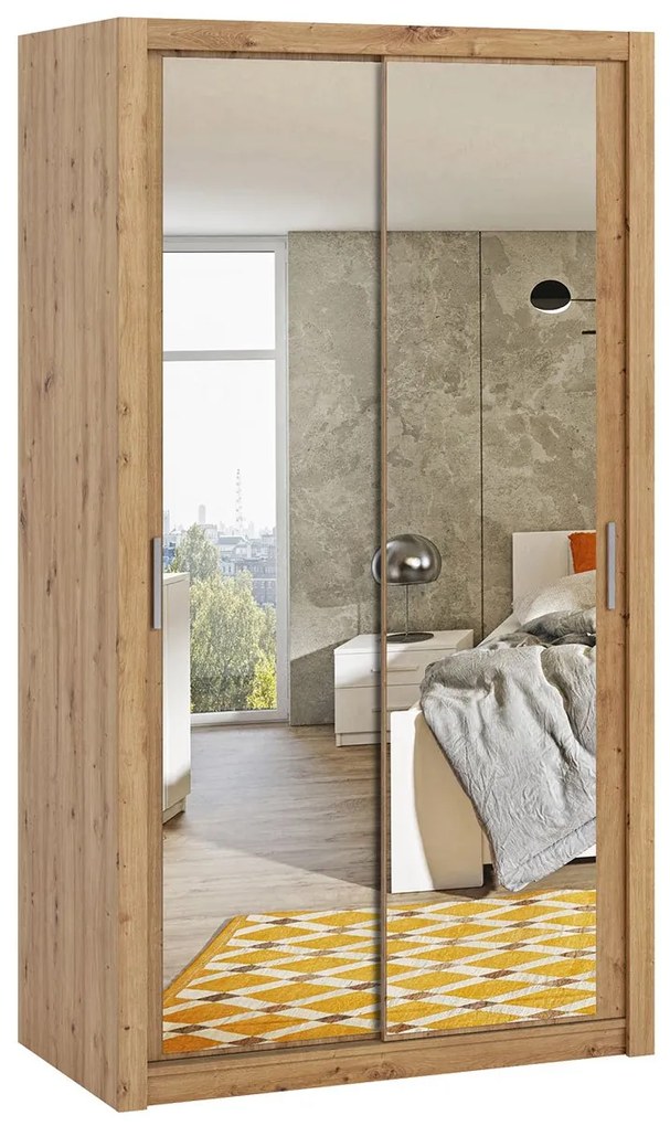 Šatníková skriňa s posuvnými dverami a so zrkadlom Kler SZ120 KE05, Farby: biela / zrkadlo