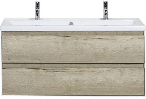 Kúpeľňový nábytkový set Evora 120 cm s keramickým umývadlom 2 otvormi na kohúty dub prírodný