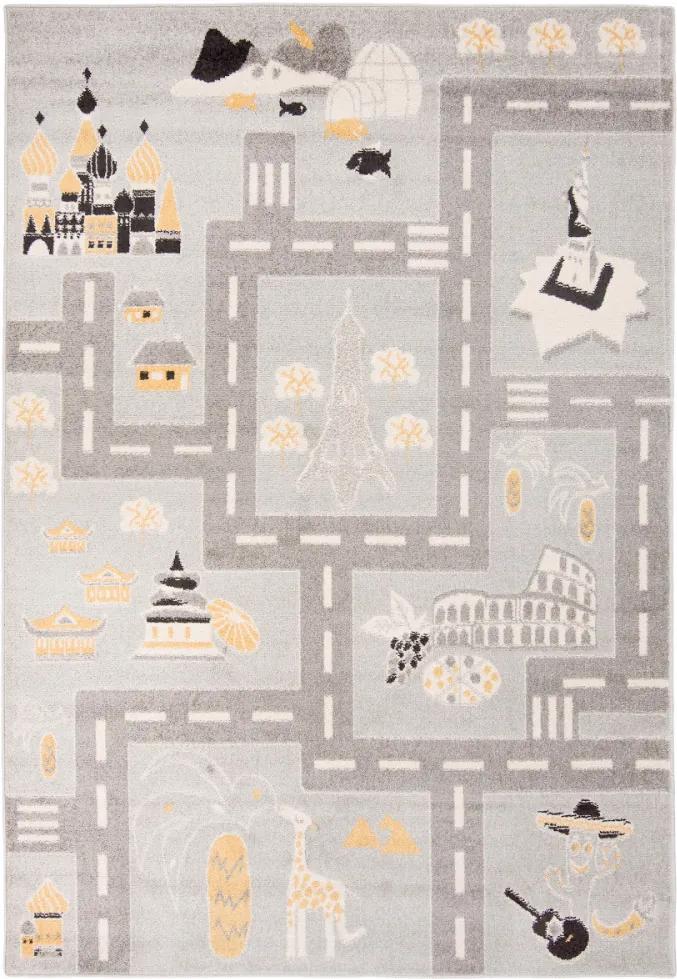 Detský kusový koberec Cesta okolo sveta sivý, Velikosti 120x170cm | BIANO