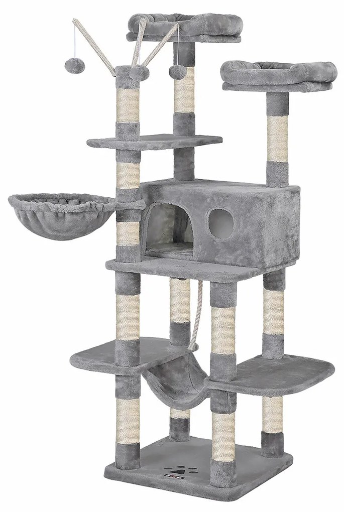 Škrabadlo pre mačky, XXL mačací strom, 164 cm, svetlošedé