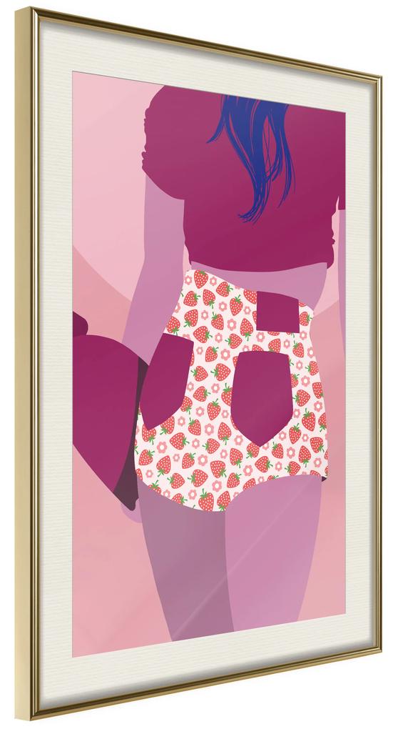 Artgeist Plagát - Strawberries Shorts [Poster] Veľkosť: 30x45, Verzia: Čierny rám s passe-partout